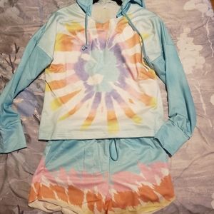Tie-dye long sleeve short set sx sm